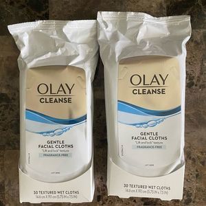 Olay Cleanse Gentle Facial Cloths 30 Count Each  Lot of 2 Fragrance Free Wipes